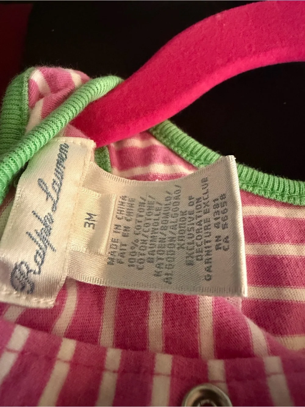 Vintage Ralph Lauren pink White striped ruffles romper onesie 3 months